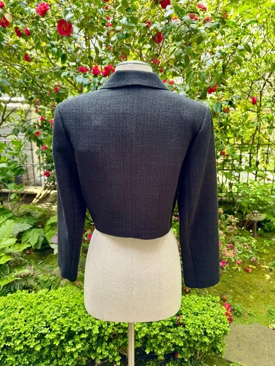 Sandro Cropped Tweed Blazer Black Sz 38 - Picture 3 of 13